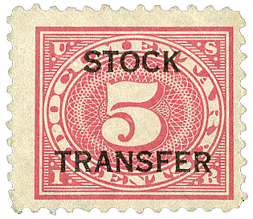 RD4  - 1918-22 5c Stock Transfer Stamp, carmine rose,horizontal overprint,perf 11