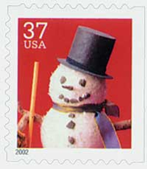 3691  - 2002 37c Contemporary Christmas: Snowman with Top Hat, small booklet stamp
