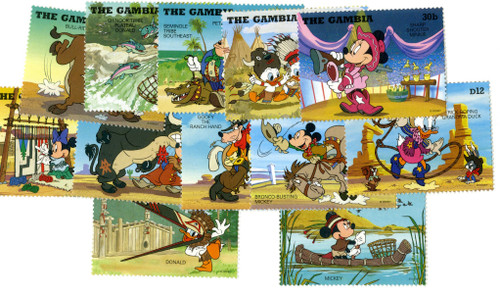 MDS286A  - 1995 Disney Friends Play Cowboys and Indians, Mint, Set of 12 Stamps, Gambia