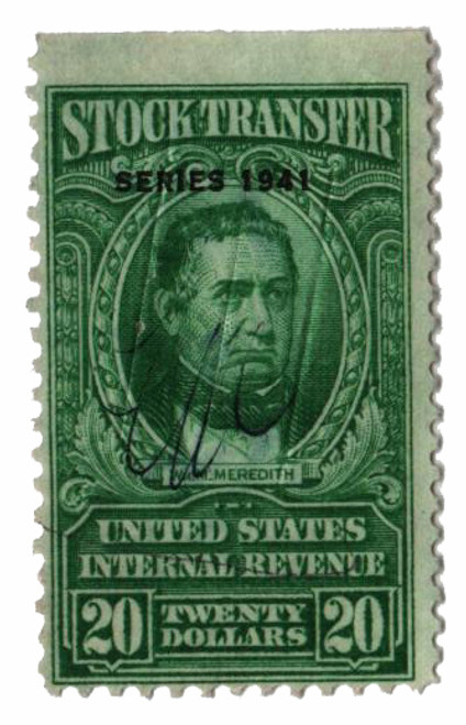 RD110  - 1941 $20 Stock Transfer Stamp, bright green, watermark, perf 11