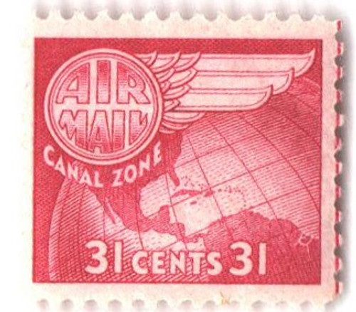 CZC25  - 1951 31c Canal zone Airmail - Globe & Wing, cerise