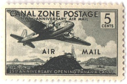 CZC15  - 1939 5c Canal Zone Airmail - Douglas plane, greenish black