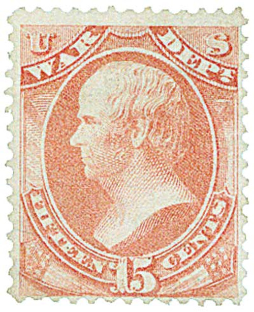 O90  - 1873 15c Rose, War Department, Webster, Hard Paper