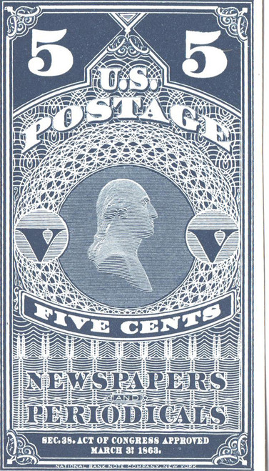 PR5P4  - 1875 5c Newspaper & Periodical Stamp - plate proof on card, dark blue