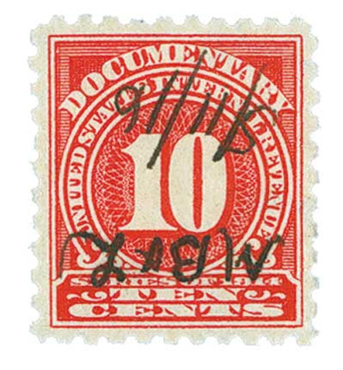 R212  - 1914 10c US Internal Revenue Stamp - offset, watermark, perf 10, rose