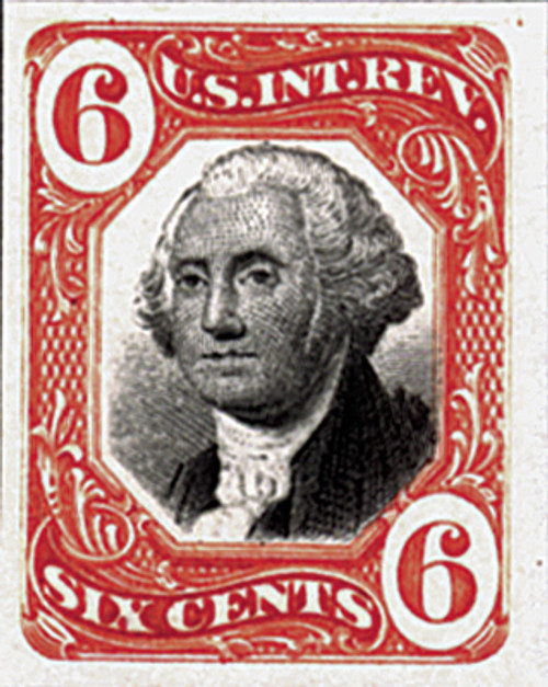 R138P4  - 1871-72 6c US Internal Revenue Stamp - orange & black