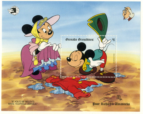 MDS344B  - 1989 Disney & Friends Commemorate WORLD STAMP EXPO 89, Mint Souvenir Sheet, Grenada Grenadines