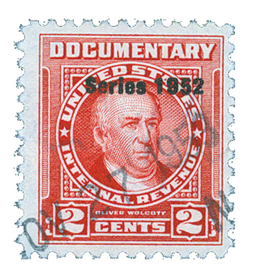 R587  - 1952 2c US Internal Revenue Stamp - watermark, perf 11, carmine