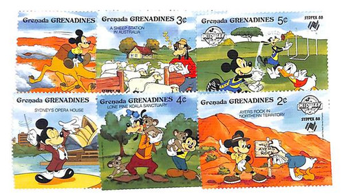 MDS135  - 1988 Disney Pals at SYDPEX, Mint, Set of 6 Stamps, Grenadines