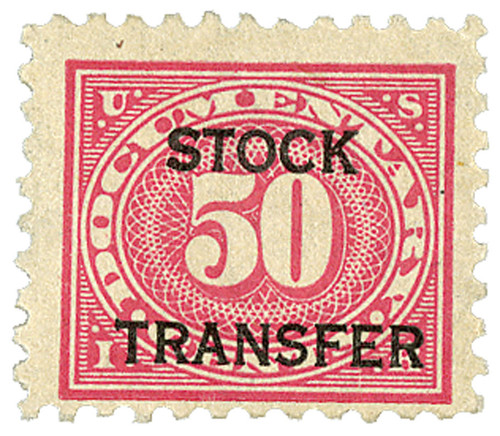 RD29  - 1928 50c Stock Transfer Stamp, carmine rose,horizontal overprint, perf 10