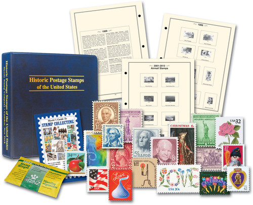 MUS032 - Mystic's Historic Postage Stamps of the United States Album with 100 US Postally Used Stamps & 1000 Hinges