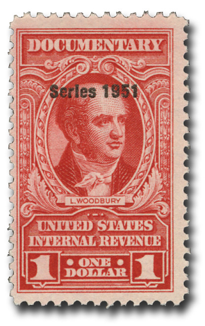 R573  - 1951 $1.00 US Internal Revenue Stamp - watermark, perf 11, carmine