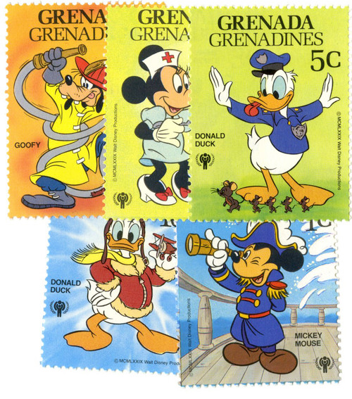 MDS129  - 1979 Disney's International Year of the Child - Disney in Uniform, Mint, Set of 5 Stamps, Grenada