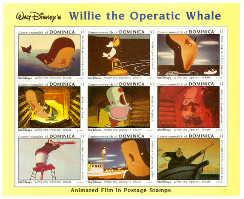 MDS265A  - 1993 Disney's Willie the Opera Whale, Mint Sheet of 9 Stamps, Dominica
