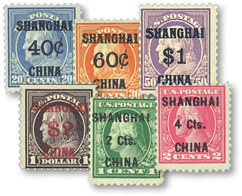 K13-18  - 1919-22 Shanghai Overprints - set of 6