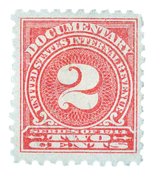 R197  - 1914 2c US Internal Revenue Stamp - offset, watermark, perf 10, rose