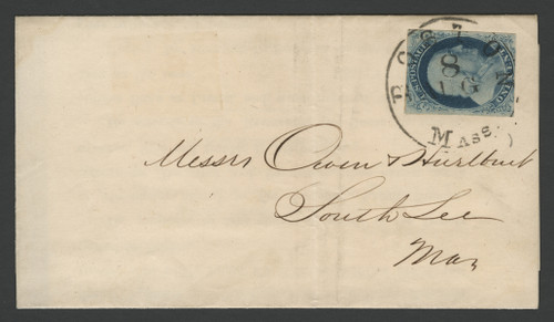 MRS1058  - 1852 1c Franklin Type IV Single (Scott #9) on 1857 Folded Circular