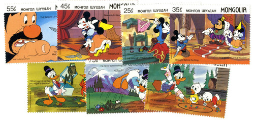 MDS166  - 1987 Disney's Grimm's Fairy Tales, Mint, Set of 7 Stamps, Mongolia