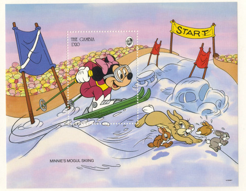 MDS283C  - 1993 Disney Friends Try Winter Sports, Mint Souvenir Sheet, Gambia