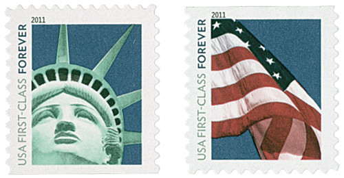 4561-62  - 2011 First-Class Forever Stamp - Lady Liberty and U.S. Flag (Sennett Security Products)