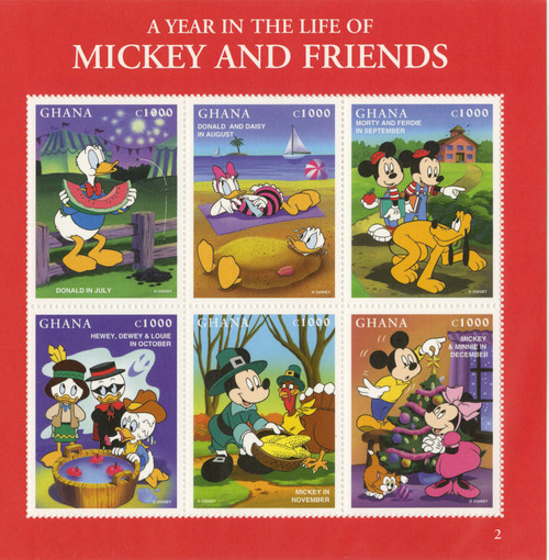 MDS297B  - 1998 Disney Celebrates A Year in the Life of Mickey and Friends, Mint,  Sheet of 6 Stamps, Ghana