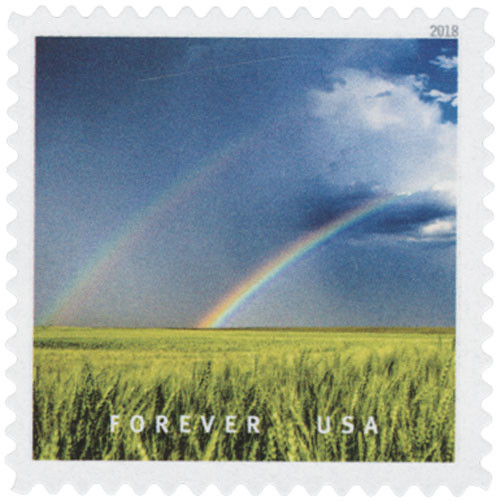 5298c  - 2018 First-Class Forever Stamp - Double Rainbow Over a Field in Kansas