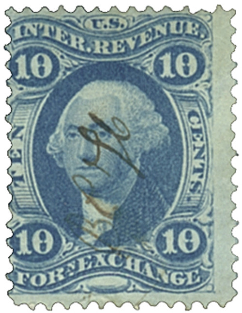 R35  - 1862-71 10c US Internal Revenue Stamp - Foreign Exchange, old paper, blue