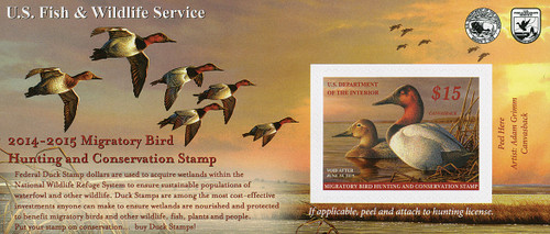 RW81A  - 2014 $15 Federal Duck Stamp - Canvasback Hunting Permit-pane