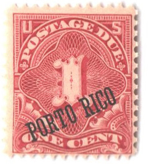 PTJ1a  - 1899 1c Puerto Rico Postage Due, overprint at 25 degree angle, deep claret