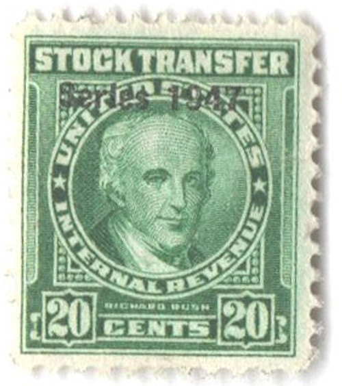 RD240  - 1947 20c Stock Transfer Stamp, bright green, watermark, perf 11