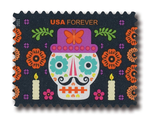 5641  -  2021 First-Class Forever Stamps - Day of the Dead: Man's Skull with Hat