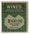 RE164  - 1942 $100 Cordials, Wines, Etc. Stamp - yellow green & black