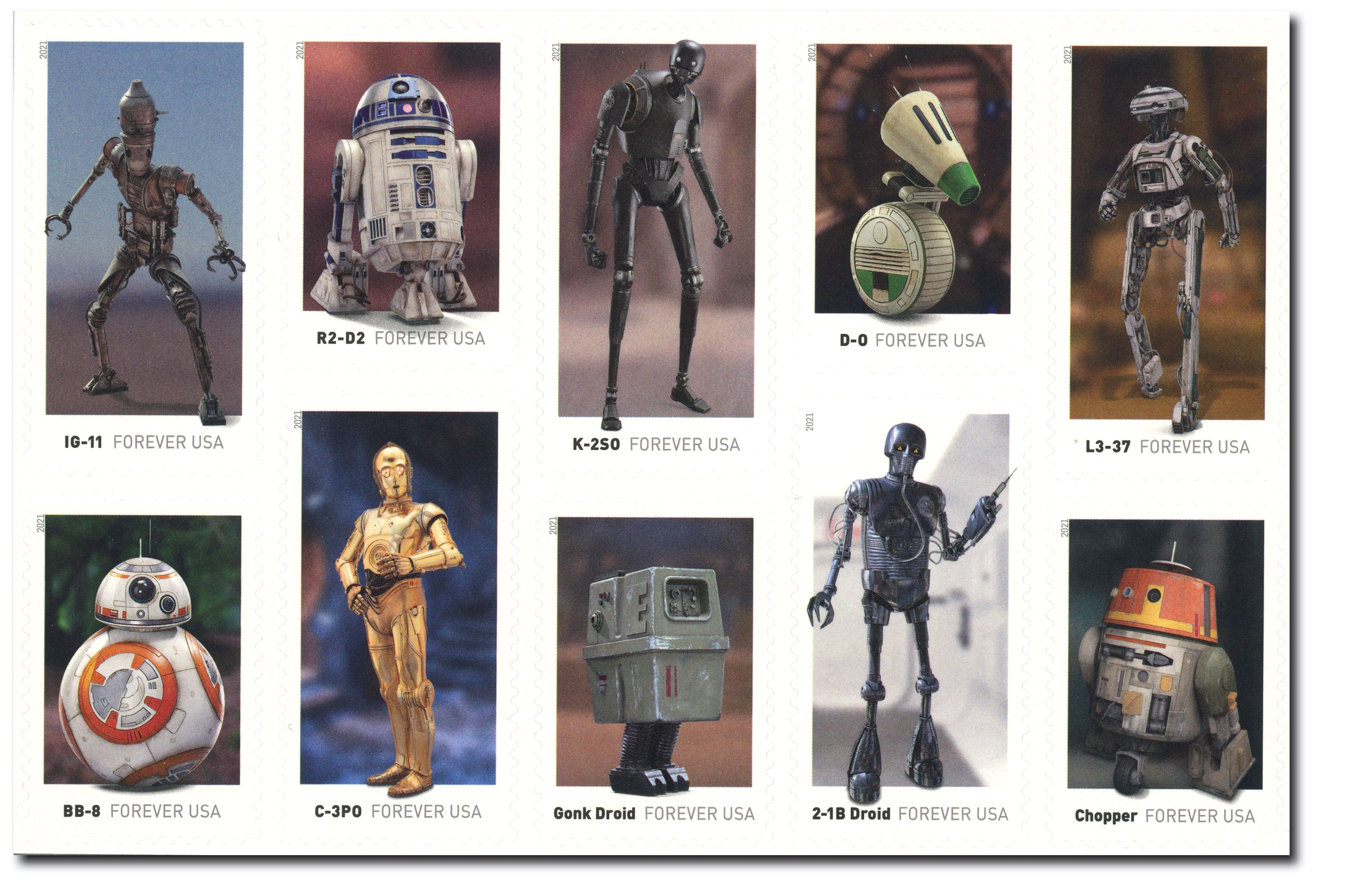 5573-82 - 2021 First-Class Forever Stamps - Star Wars Droids - Mystic Stamp  Company