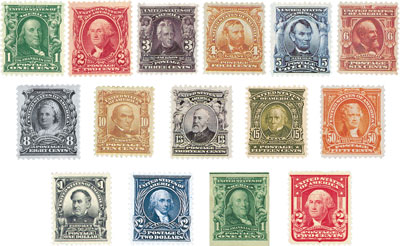 300-09 - 1902-03 Regular Issues Set of 10 stamps - Mystic Stamp Company