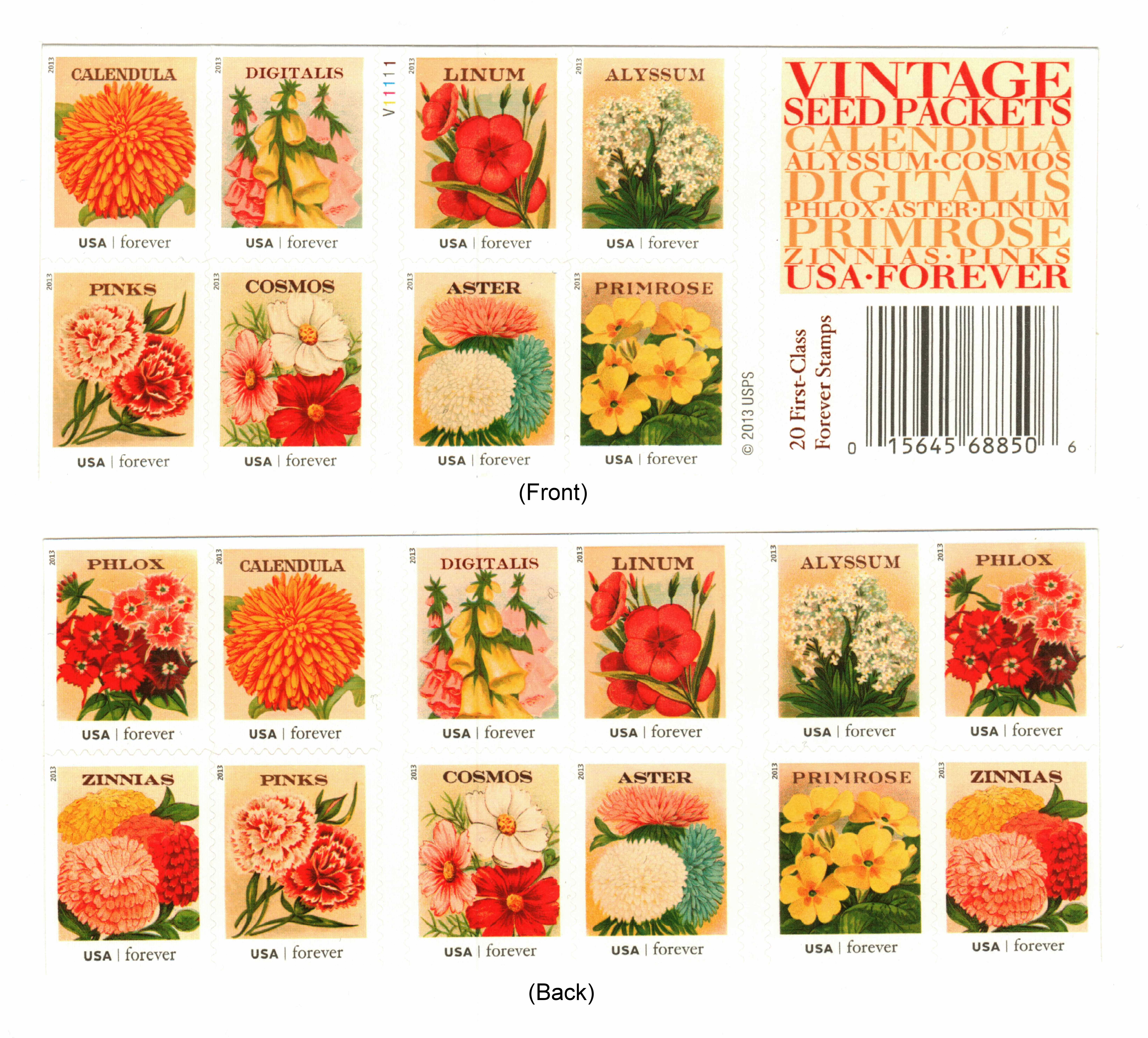 US # 4763b VINTAGE SEED PACKETS (2013) - 20 Forever Stamps Booklet