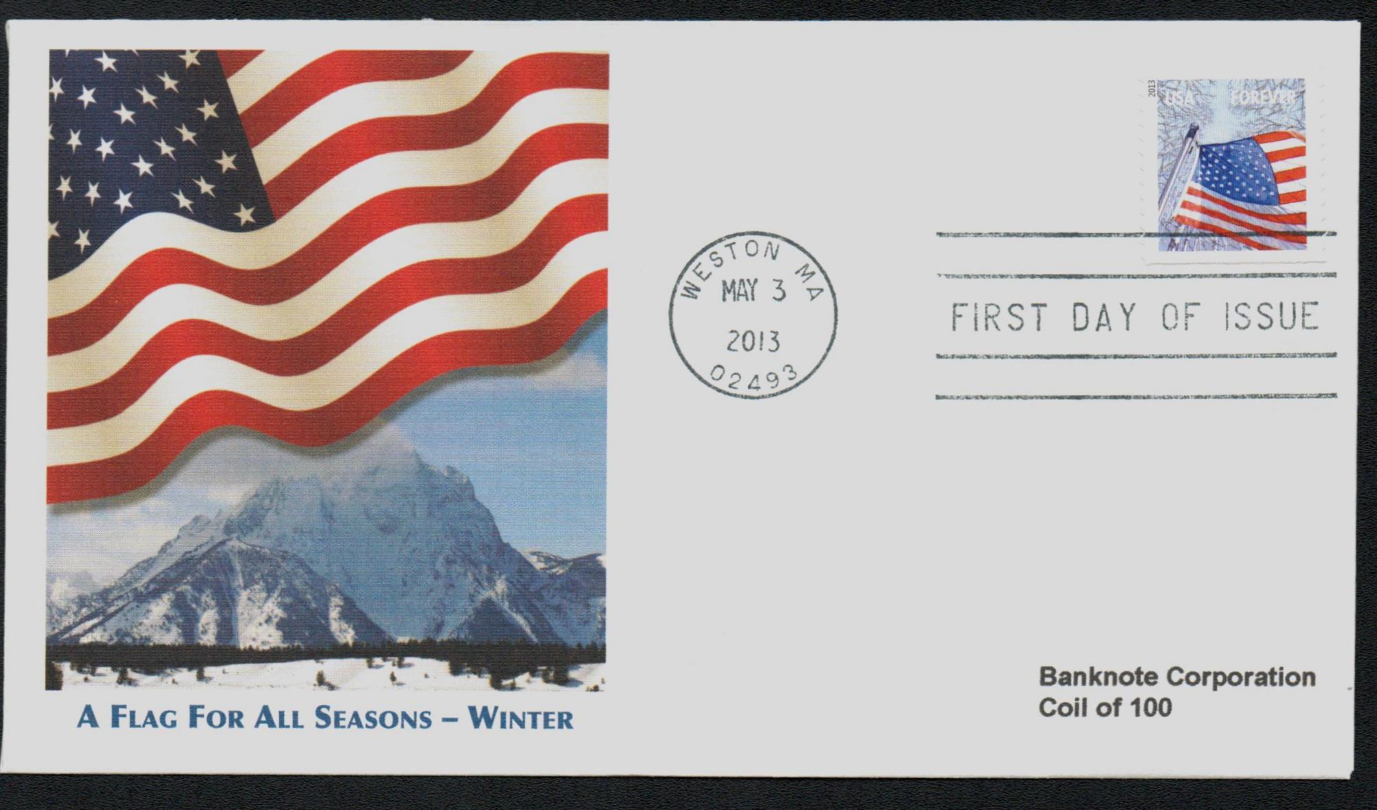 4774 - 2013 First-Class Forever Stamp - A Flag for All Seasons: Winter  (Sennett Security Products, coil) - Mystic Stamp Company