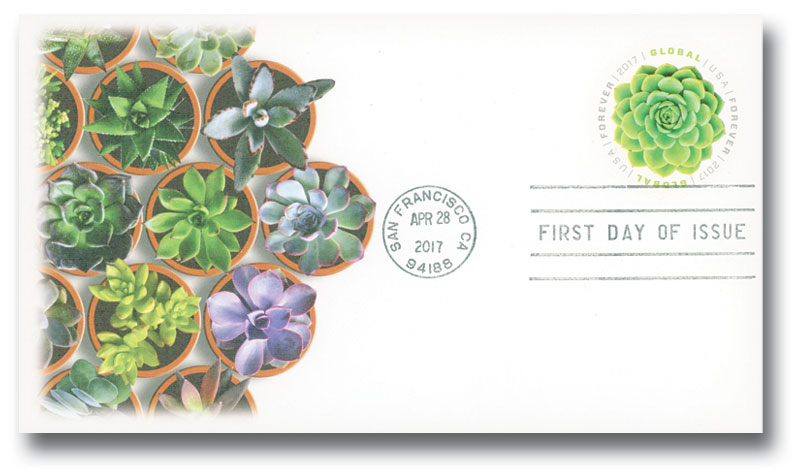 5198 - 2017 Global Forever Stamp - Green Succulent - Mystic Stamp Company