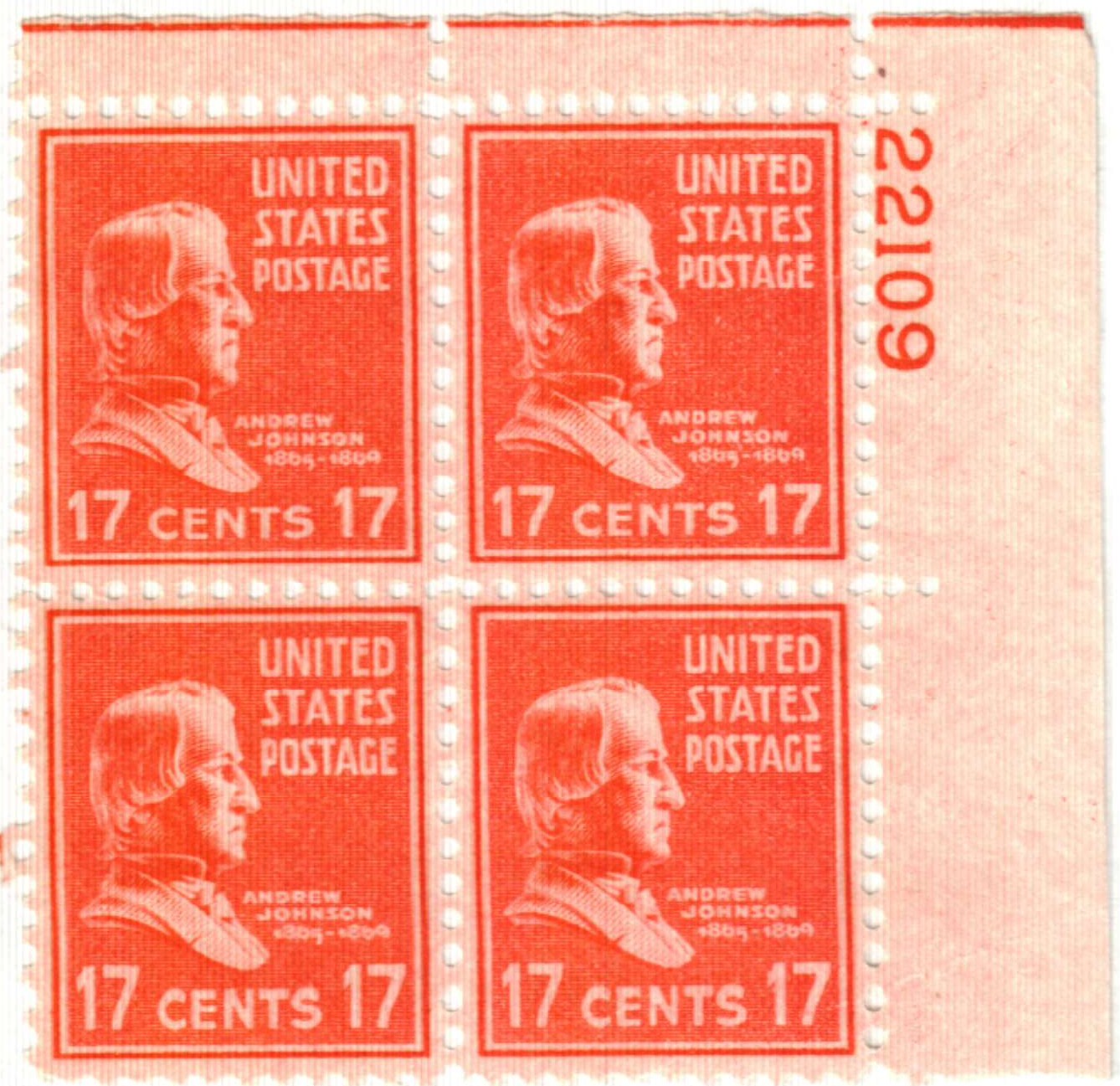 822 - 1938 17c Andrew Johnson, rose red - Mystic Stamp Company