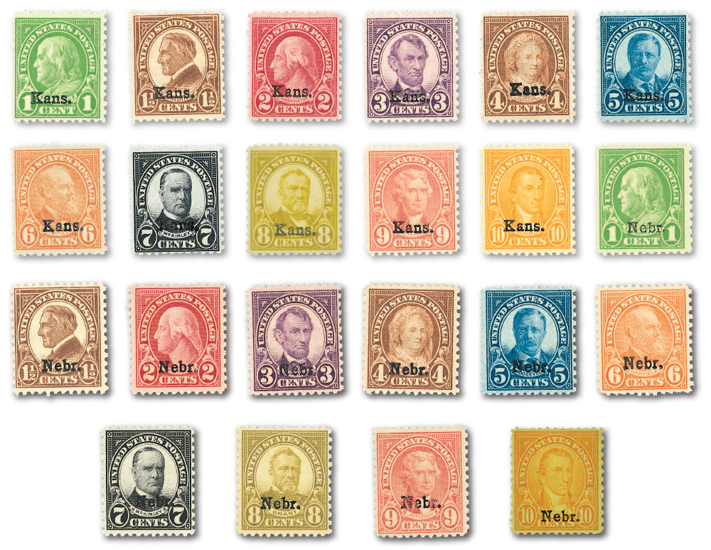 M11389 - 1929 Kansas Overprints, set of 11 stamps and free album page -  Mystic Stamp Company