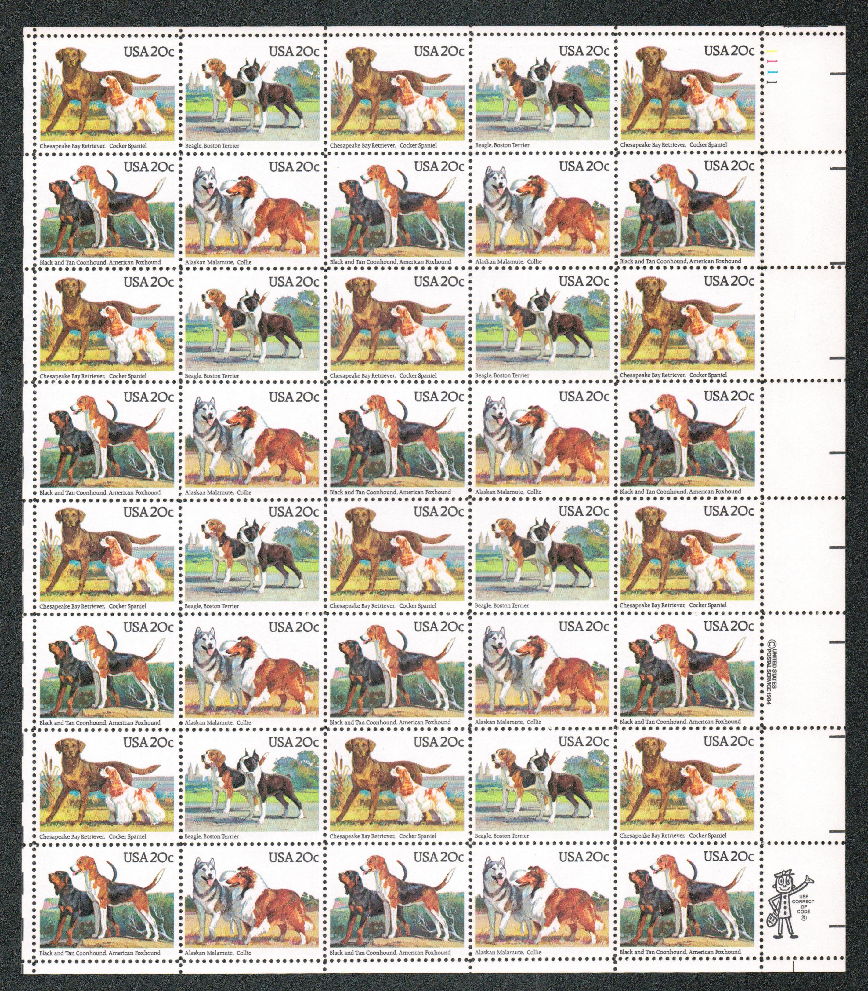 2098-2101 - 1984 20c Dogs - Mystic Stamp Company