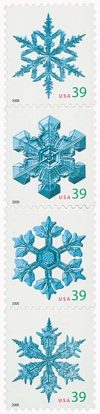 Three 4108b MNH 2-Sided Booklet of 20 $.39 Cent Christmas Snowflake Stamps  2006