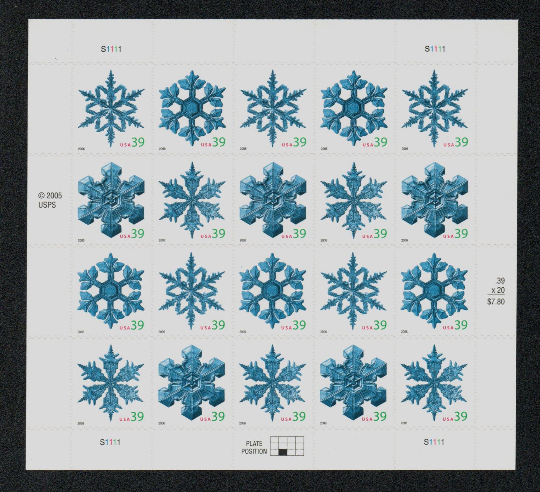 39c Snowflake Stamps - Pack of 20