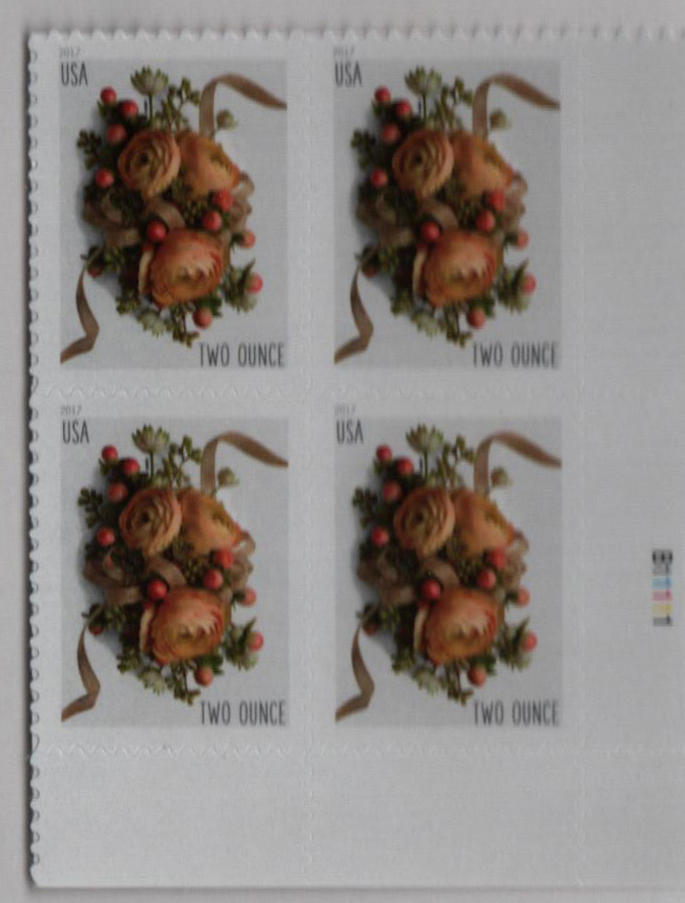 US Stamp - 2017 Wedding Boutonniere - Plate Block of 4 Forever Stamps #  5199
