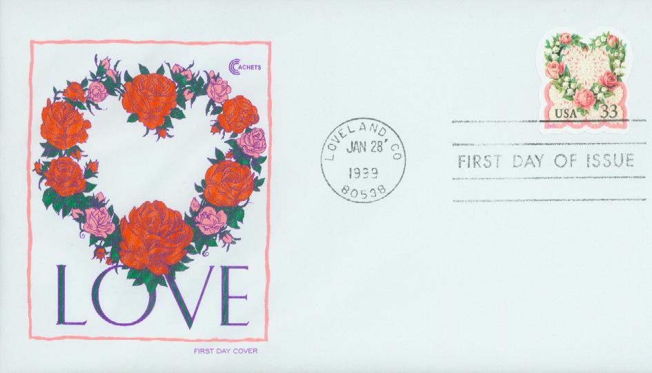 Love: Victorian Heart with Roses, Lily of the Valley and Lace, Full  Convertible Booklet of 20 x 33-Cent Postage Stamps, USA 1999, Scott 3274