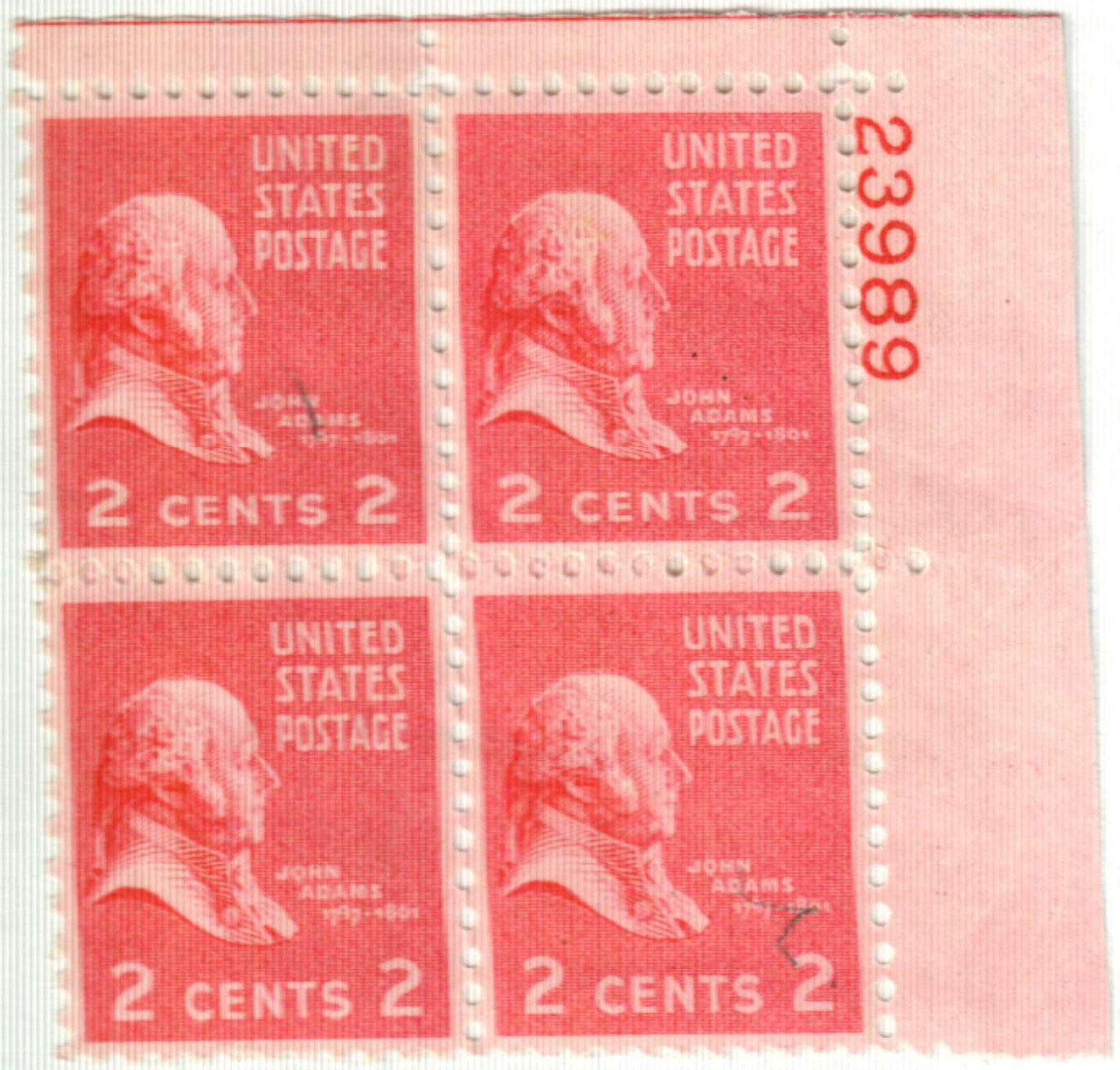 806 - 1938 2c John Adams, rose carmine - Mystic Stamp Company