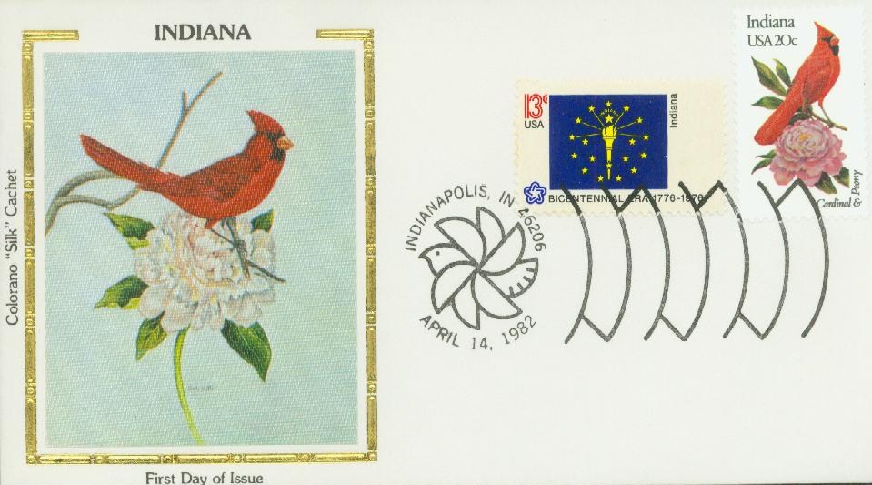 25 Vintage Indiana State Flower & Bird Stamps - Indianapolis/Fort