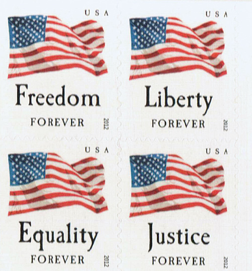 4644a - 2012 First-Class Forever Stamps - Four Flags, APU, block