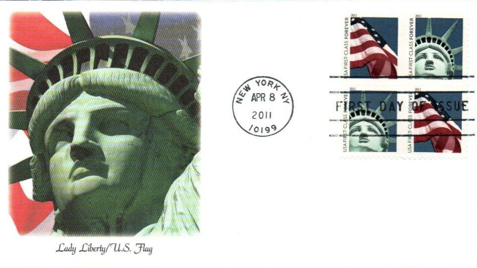 4518-19 - 2011 First-Class Forever Stamp - Lady Liberty and U.S. Flag (ATM,  booklet) - Mystic Stamp Company