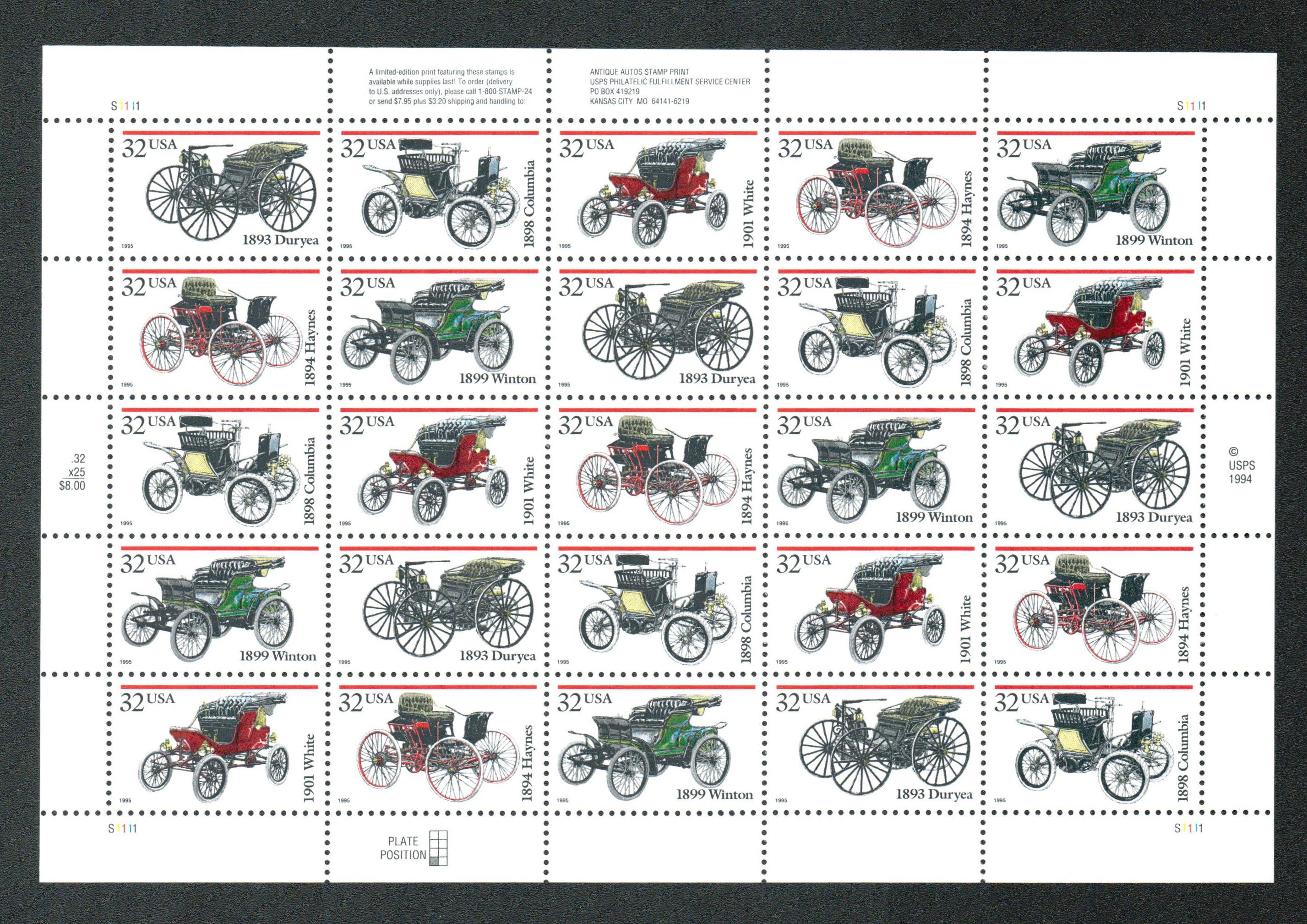 3019-23 - 1995 32c Antique Automobiles - Mystic Stamp Company