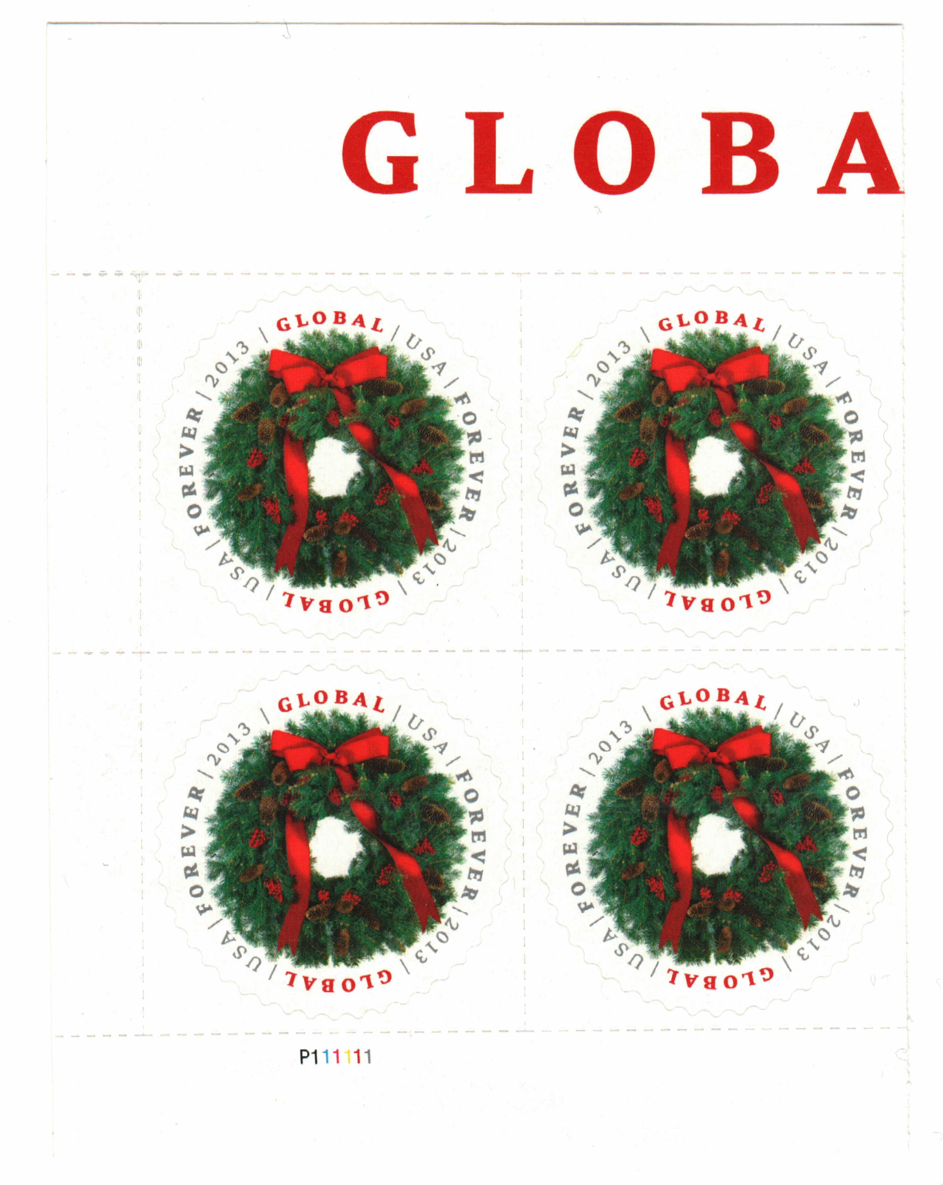 4814 - 2013 Global Forever Stamp - Evergreen Wreath - Mystic Stamp